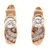 0.80ctw Round and Baguette Diamond Huggie Hoop Earrings in 18K
