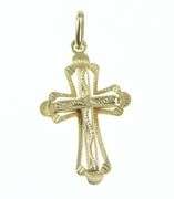 18K Yellow Gold Cross Christian Faith Symbol Religious Charm/Pendant