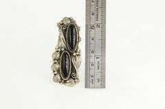 Sterling Silver Southwestern Black Onyx Leaf Feather Ring