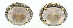 Natural Quartz Earrings with Gold Plated Silver and Diamond Accents