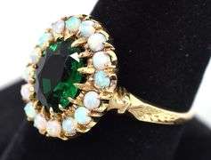 Absolutely Stunning 10K Yellow Gold Emerald and Opal Seed Gemstone Ring