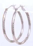 14kt White gold diamond cut hoop earrings