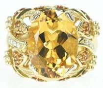 14K Yellow Gold Elaborate Citrine Diamond Floral Cocktail Ring