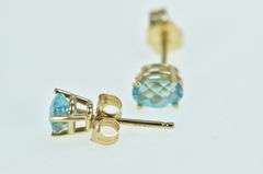 14K Yellow Gold Oval Faceted Blue Topaz Solitaire Stud Earrings