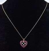 Stunning 10K Yellow Gold Ruby and Diamond Heart Pendant Necklace
