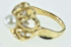 14K Yellow Gold 6.6mm Pearl Diamond Domed Flower Ring