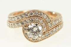 14K Rose Gold 1.65 Ctw Diamond Swirl Engagement Set Ring