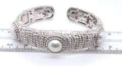 Judith Ripka sterling silver signed pearl cuff bracelet