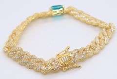 Sterling Silver Green Cubic Zirconia Curb Link Bracelet