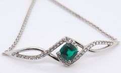 Sterling Silver Green and White Cubic Zirconia Bracelet