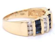 14kt Yellow gold 9 stone single cut diamond and baguette blue sapphire band