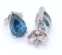 14kt White gold 2.06ctw Irradiated blue diamond pear shaped stud earrings