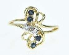 14K Yellow Gold Sapphire Diamond Freeform Cluster Ring