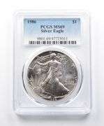 MS69 1986 American Silver Eagle PCGS Beautifully Toned Purple Sheen