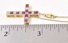 Holy 10K Yellow Gold Cross Pendant Necklace with Sapphire and Ruby Gemstones