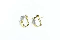 18K Yellow Gold Pave Diamond Wrap French Clip Hoop Earrings
