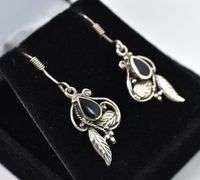 Black Onyx Gemstone Dangle Earrings in Sterling Silver