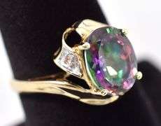 Perfect 10K Yellow Gold Mystic Topaz and Diamond Ring
