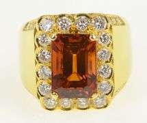 18K Yellow Gold 8.00 Ctw Orange Sapphire Diamond Halo Ring