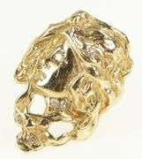 14K Yellow Gold Art Nouveau Diamond Haired Lady Ring