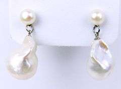 Sterling Big Baroque Pearl Dangly Earrings