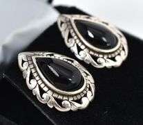 Sterling Silver Stud Earrings with Black Onyx Gemstones