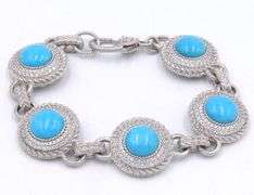 Signed Judith Ripka 925 sterling silver Turquoise link bracelet