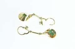 18K Yellow Gold Retro Princess Emerald Cluster Dangle Earrings