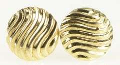 14K Yellow Gold Vintage Wave Curvy Round Circle Stud Earrings