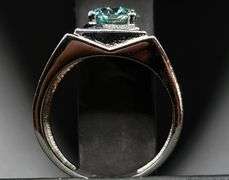 14 Kt White Gold Plate Men's Sparkling 2.35 Ct Mint Green Fire Moissanite Ring
