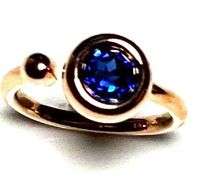 14 Kt Rose Gold Plate Lab Blue Sapphire Ring