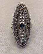 VINTAGE ART DECO 14K WHITE GOLD SAPPHIRE COCKTAIL RING