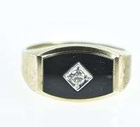 10K Yellow Gold Squared Black Onyx Diamond Men's Ring