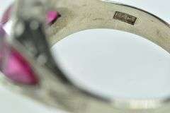 10K White Gold Art Deco Syn. Ruby Engraved Vintage Ring