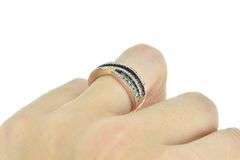 14K Rose Gold Pink Sapphire Pave Diamond Wavy Band Ring