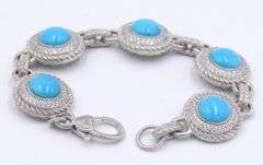 Signed Judith Ripka 925 sterling silver Turquoise link bracelet