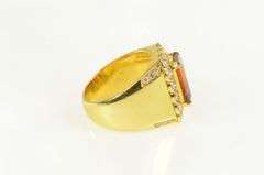 18K Yellow Gold 8.00 Ctw Orange Sapphire Diamond Halo Ring