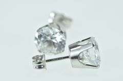 14K White Gold 8.0mm Vintage Solitaire Classic CZ Stud Earrings