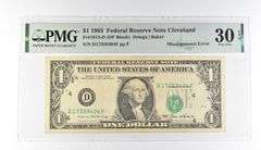 PMG 30 VF EPQ $1 1985 FRN Cleveland Fr#1913-D Misalignment Error