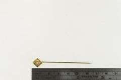 14K Yellow Gold Square Art Deco Filigree Statement Stick Pin