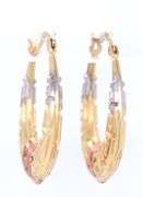 14kt Tri color gold Greek style oval hoop earrings
