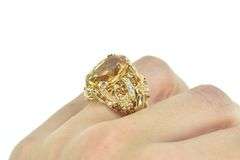 14K Yellow Gold Elaborate Citrine Diamond Floral Cocktail Ring