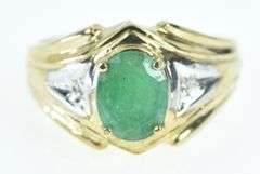 10K Yellow Gold Emerald Diamond Vintage Statement Ring