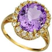 ALLURING 5.23 CARAT TW AMETHYST & WHITE TOPAZ 10K SOLID YELLOW GOLD RIN