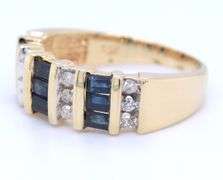 14kt Yellow gold 9 stone single cut diamond and baguette blue sapphire band