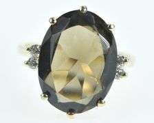 10K Yellow Gold Smoky Quartz Vintage Diamond Accent Ring