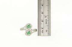 14K White Gold 1.45 Ctw Emerald Diamond Halo Bypass Ring