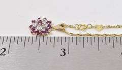 Stunning 14K Yellow Gold Flower Pendant Necklace with Ruby and Diamond Gemstones
