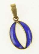 18K Yellow Gold O Letter Monogram Lapis Lazuli Oval Pendant