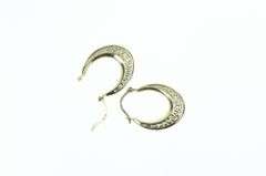 14K Yellow Gold 21.1mm Oval Greek Wave Pattern Hoop Earrings